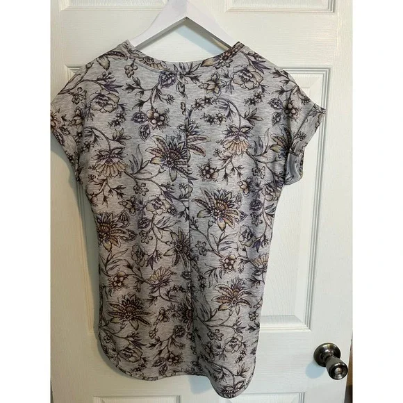 Cupio Floral Botanical Print Tee Grey Heathered Short Sleeve Top Medium - Picture 2 of 6
